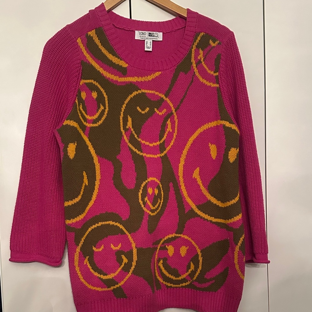 Wildfox Pink and Brown Smiley Sweater